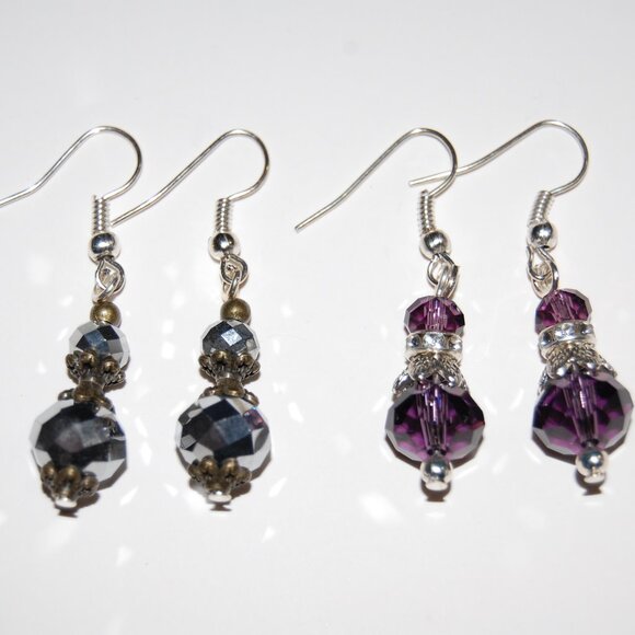 2 Pairs Crystal Glass Earrings,Colorful Glass Earrings - Picture 2 of 2